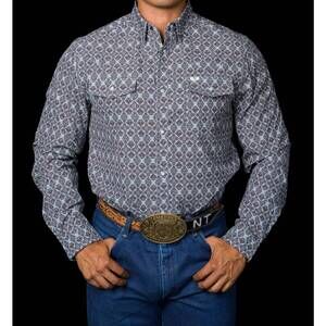 NEW FERRELL the connor long sleeve snap shirt in brown